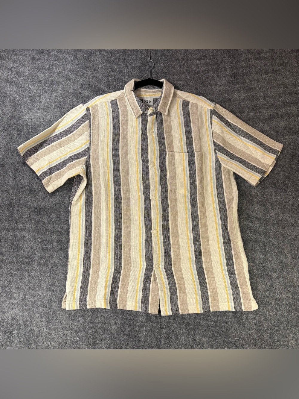 Zara Menβs Short Sleeve Vertical Stripes Button Down Shirt Multicolor Sz L